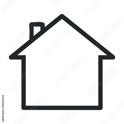 Simple black outline of a house with chimney and windows. Vector illustration