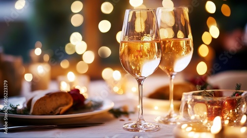 Celebratory Dining Experience With Sparkling Drinks and Festive Decorations i...