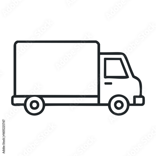 Minimalistic outline of a delivery truck with simple black lines. Vector illustration