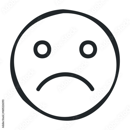 Sad face emoji symbolizing unhappiness and discontent. Vector illustration