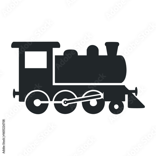 Vintage steam locomotive icon in black and white silhouette. Vector illustration