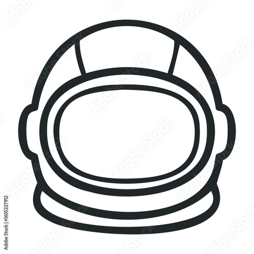 Simplistic outline of a classic astronaut helmet design in black and white. Vector illustration