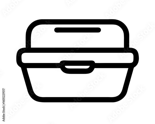 Minimalist black outline symbol of a versatile food container, ideal for takeout, meal prep, or packed lunches on the go.