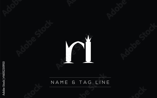 NI logo design. A sophisticated, minimalistic logo design featuring golden stylized typography,  perfect for branding concepts emphasizing luxury, professionalism, and contemporary aesthetics.