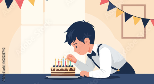 Young Man Light Birthday Candles On Cake Festive Celebration Moment