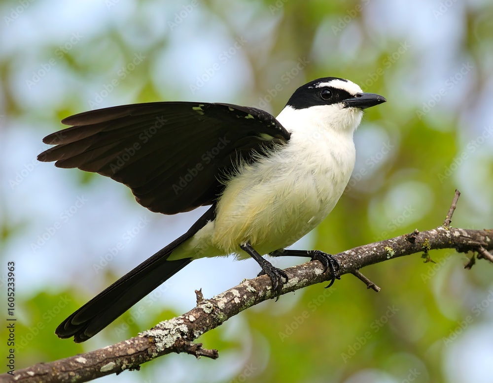 Obraz premium A bird with open wings perched on a branch