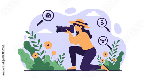Woman Photographer Capturing Nature's Essence Through Her Lens With Determination