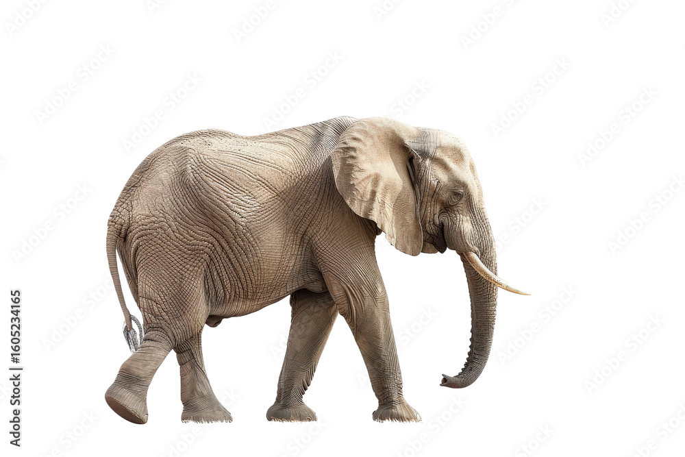 Fototapeta premium Powerful elephant walking in full view on transparent background