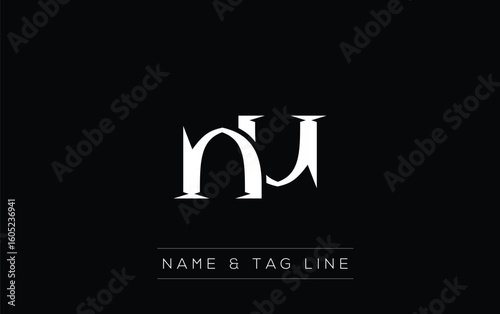 NU logo design. A sophisticated, minimalistic logo design featuring golden stylized typography,  perfect for branding concepts emphasizing luxury, professionalism, and contemporary aesthetics.