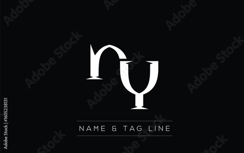 NY logo design. A sophisticated, minimalistic logo design featuring golden stylized typography,  perfect for branding concepts emphasizing luxury, professionalism, and contemporary aesthetics.