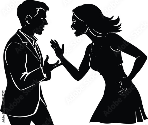 Couple Arguing Then Hugging Silhouette
