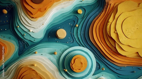 Multilayered paper art design with color variations.