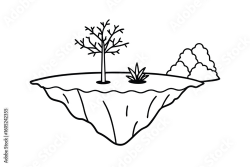 Floating Island Line Art With Simple Terrain