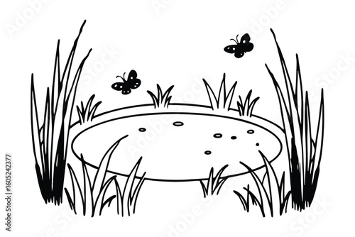 Hidden Forest Pond With Surrounding Grass