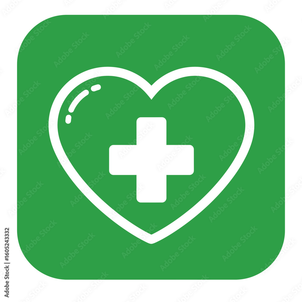 Obraz premium Green plus icon in square shape representing healthcare concept of icons, medicine 