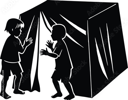 Kids Playing Hide and Seek Silhouette