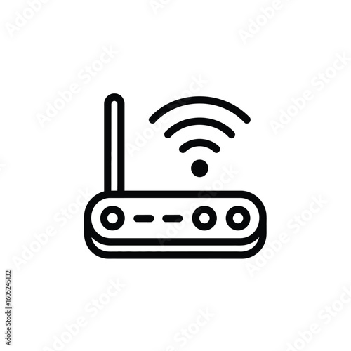 Wireless Router Illustration for Internet Connection and Network Communication in Black and White