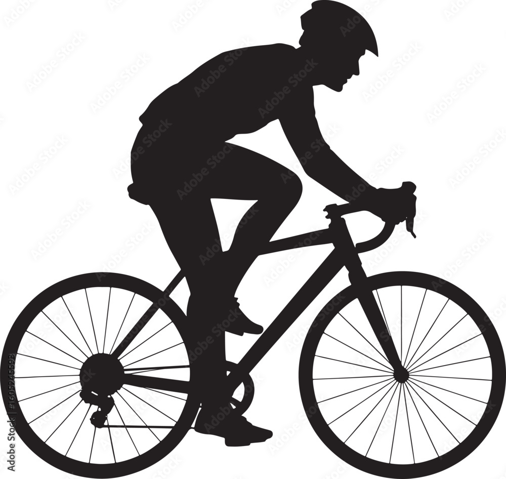 Naklejka premium Black silhouette of a cyclist wearing a helmet riding a road bike cycling bicycle
