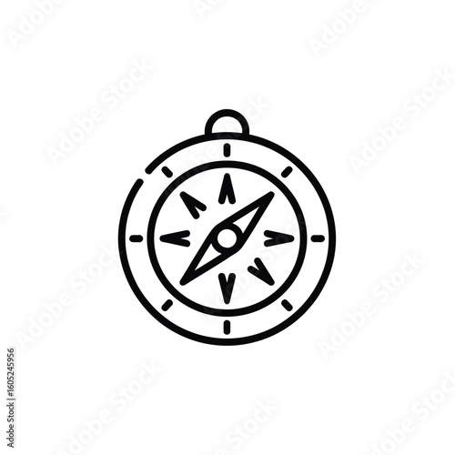 Classic Compass Icon Navigational Tool for Direction and Exploration in Outlined Black and White Design