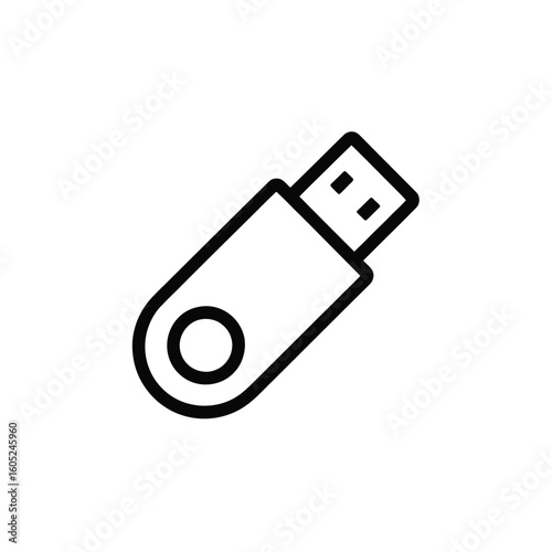 Simple Black Outline USB Flash Drive Portable Data Storage Icon Isolated on White Background Technology Concept