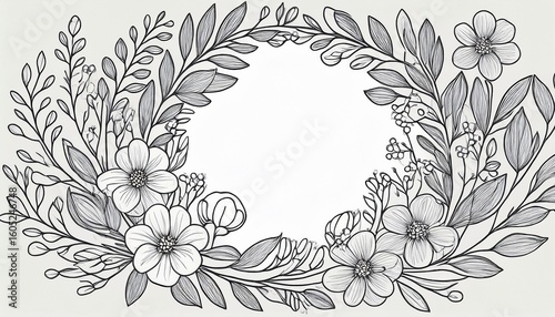wreath floral flower plant lineart doodle for invitation card