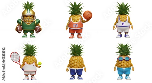 Pineapple characters in various sports activities