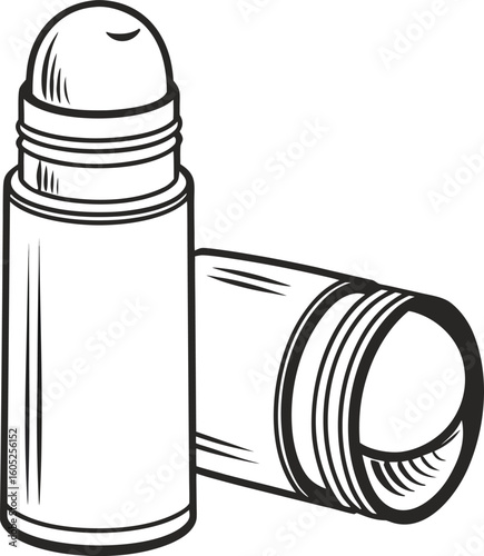 Vector art of two rollon deodorant bottles, one standing and one lying down