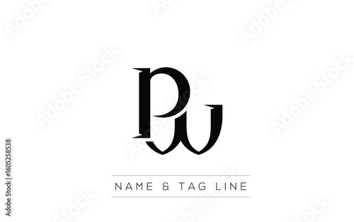 PW logo design. A sophisticated, minimalistic logo design featuring golden stylized typography,  perfect for branding concepts emphasizing luxury, professionalism, and contemporary aesthetics.