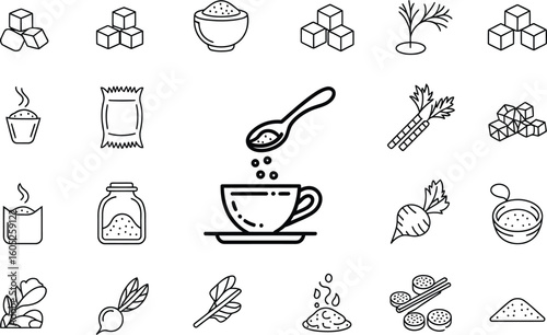 Hand drawn icons representing coffee tea sugar and sweeteners