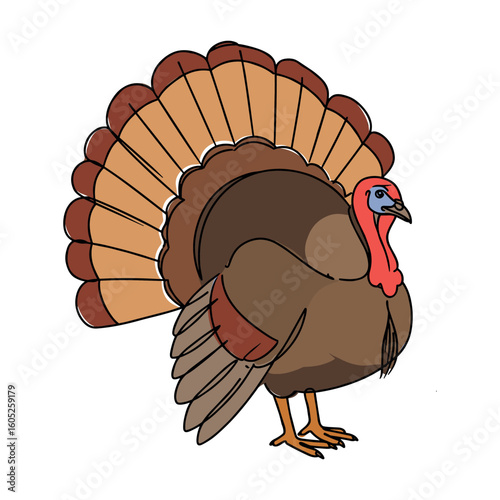 Majestic turkey displaying colorful plumage and feathers. Vector illustration