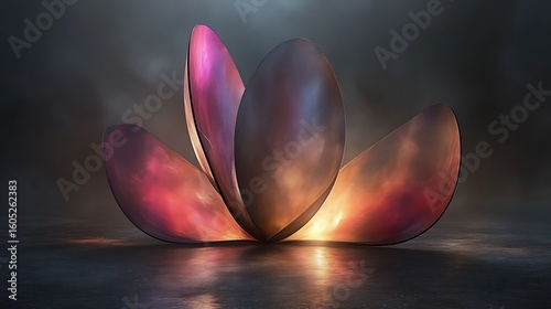 Fototapeta Naklejka Na Ścianę i Meble -  Abstract, glowing, geometric flower on a dark surface