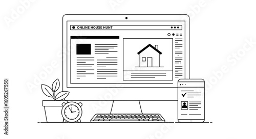 Computer screen displaying real estate website with house listing and details