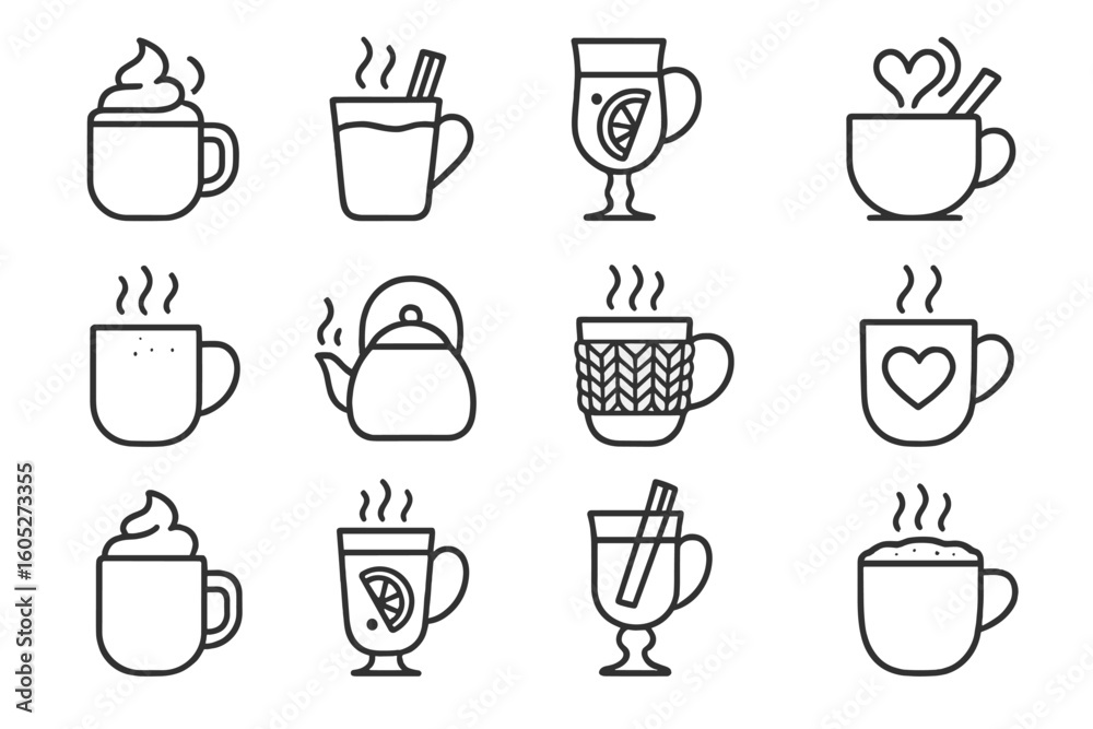 Outline line minimal drink vector icons icon prompt set winter collection symbol Outline line minimal drink vector icons icon prompt set winter collection symbol