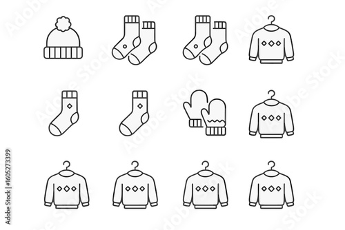 Collection icons outline prompt hygge icon vector line grid set stroke contour