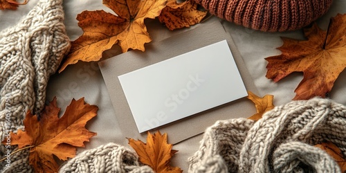 Cozy Autumn Composition With Knitted Accessories and Fallen Leaves