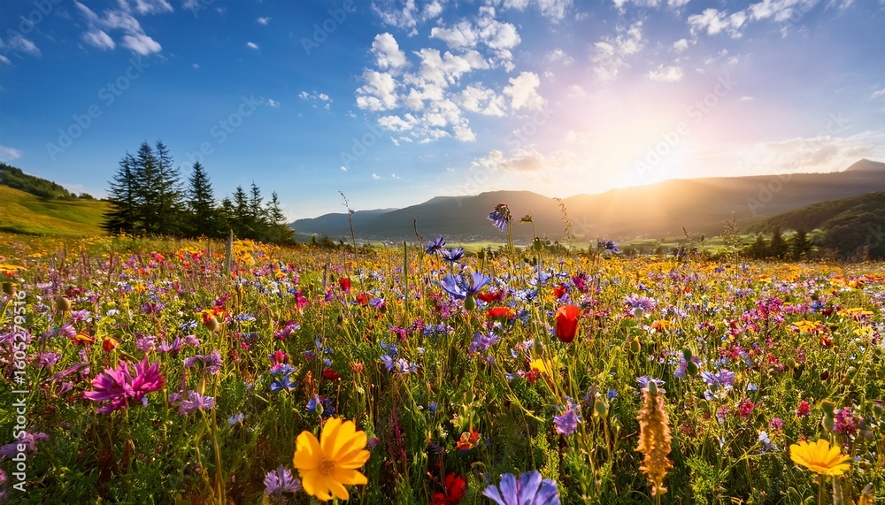 Obraz premium colorful wildflowers bloom in a vibrant meadow during the spring season showcasing nature s beauty and diversity