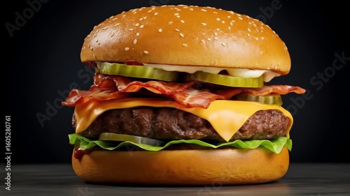 Juicy Cheeseburger with Lettuce, Tomato, and Melted Cheese in a Toasted Bun – Classic American Fast Food Favorite Served Hot and Fresh.