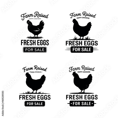 Four farm fresh eggs for sale logos with chickens vector