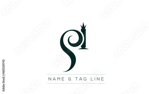 SI logo design. A sophisticated, minimalistic logo design featuring golden stylized typography,  perfect for branding concepts emphasizing luxury, professionalism, and contemporary aesthetics.
