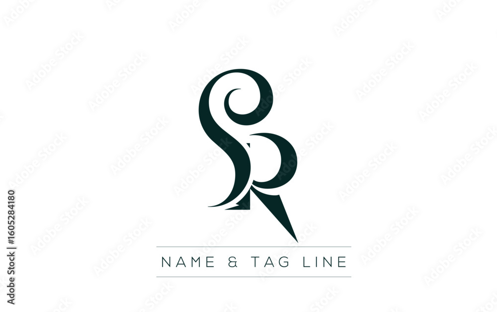 Fototapeta premium SR logo design. A sophisticated, minimalistic logo design featuring golden stylized typography, perfect for branding concepts emphasizing luxury, professionalism, and contemporary aesthetics.