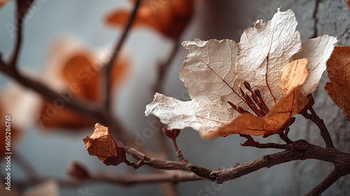 Close-up view of delicate dried bougainvillea petals against a textured background