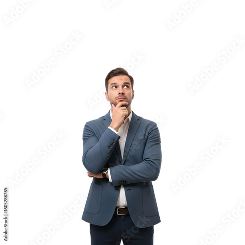 An AI Ethics Officer Thoughtfully Contemplating the Moral Implications of a Decision Tree Algorithm on isolated transparent background.
