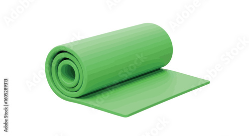 Green yoga mat roll on white background for fitness and exercise concepts