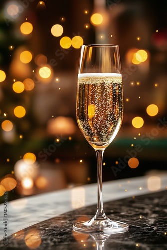 Sparkling Drink in a Glass With Shimmering Lights in the Background During a ...