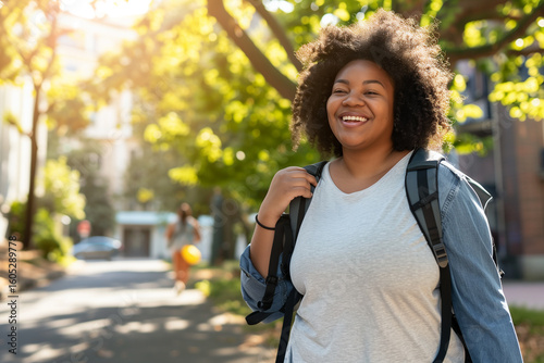 Plus-size woman walking outdoors
