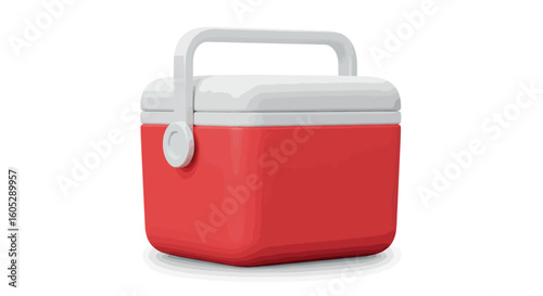 Red cooler with handle on white background for outdoor and picnic essentials
