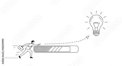 Linear progress concept with businessman reaching lightbulb idea