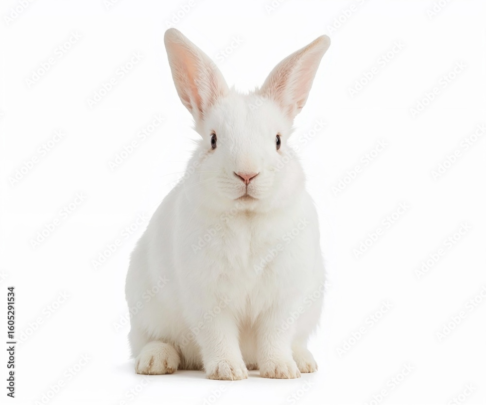 Fototapeta premium White bunny sitting on transparent background, soft and fluffy rabbit pet photo