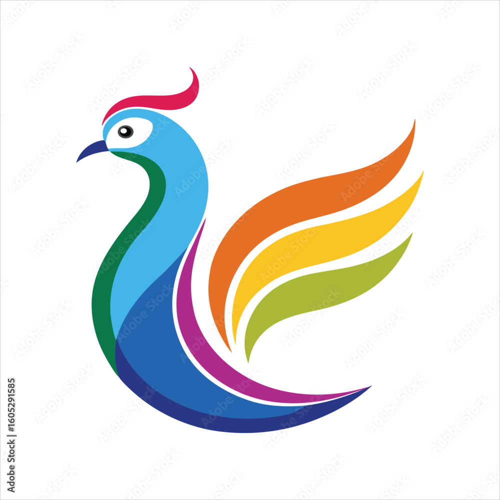 Obraz premium Colorful Peacock Logo Vector Illustration