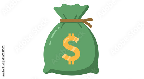 Flat icon of a money bag with dollar sign for finance and economy themes